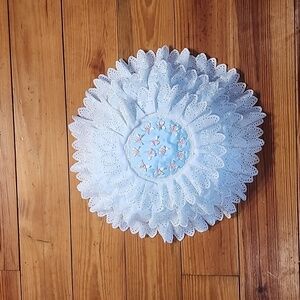 Handmade Vintage Pillow Sky Blue with Ribbons and Lace 18" Round